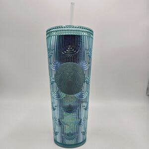 Starbucks Tumbler Mermaid Scales Teal Siren Pearl Shell Venti Cold Cup NWT